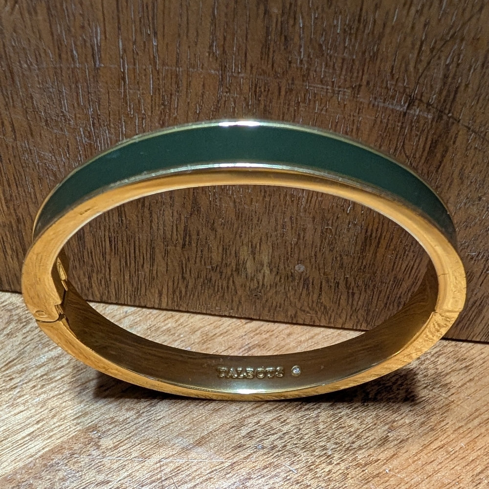 Gold-Tone Green Enamel Hinged Bangle Bracelet - Unbranded